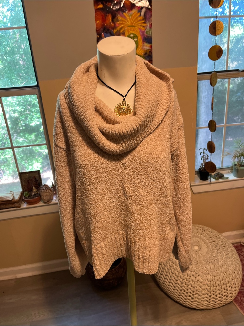 Cozy Cowl Neck Women's Sweater - Cream Neutral Cozy Elegance